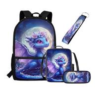 UOIMAG Ensemble sac à dos et sac à déjeuner pour enfants 4 pièces léger avec trousse à crayons et porte-clés, Dragon Moon, Taille unique, Ensemble cartable