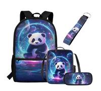 UOIMAG Ensemble sac à dos et sac à déjeuner pour enfants 4 pièces léger avec trousse à crayons et porte-clés, Panda Galaxy, Taille unique, Ensemble cartable