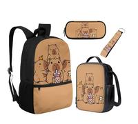 UOIMAG Ensemble sac à dos et sac à déjeuner pour enfants avec trousse à crayons et porte-clés 4 pièces, Thé aux bulles Capybara, Taille unique, Ensemble cartable