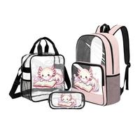 UOIMAG Ensemble sac à dos et sac à déjeuner transparents pour filles 43,2 cm pour les événements au stade, Livre de lecture Axolotl, L, Décontracté