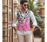 UOIMAG Gilet pour homme avec boutons et col en V coupe ajustée pour le travail et les fêtes, Imprimé vache de feu, M