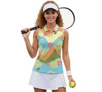 UOIMAG Haut de tennis sans manches pour femme avec col et dos nageur boutonné, Fleurs Hippie Swirl Waves, L