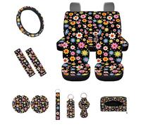 UOIMAG Housse de siège de voiture hippie pour femme - Accessoires de voiture mignons - 13 pièces - Housse de volant à motif floral