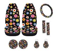 UOIMAG Housses de siège avant de voiture avec coussinets de ceinture de sécurité - Style rétro années 70 - Motif floral