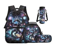 UOIMAG Joli sac à dos pour filles avec boîte à déjeuner pour école primaire garçons sac à livres avec sangles rembourrées 4 pièces, Planètes Dragon Galaxy, M, Décontracté