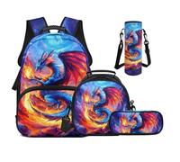 UOIMAG Joli sac à dos pour filles avec boîte à déjeuner pour école primaire garçons sac à livres avec sangles rembourrées 4 pièces, Dragon Fire, M, Décontracté
