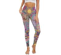 UOIMAG Legging hippie floral pour femme - Pantalon de yoga rétro avec poches, Boho Groovy Fleurs, M