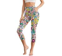 UOIMAG Legging hippie pour femme avec poches - Pantalon de yoga à motif floral, Groovy Flowers, S