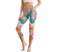 UOIMAG Legging hippie pour femme avec poches - Pantalon de yoga à motif floral, Hippie Fleurs Groovy Waves, XL