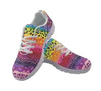 UOIMAG Leopard Print Shoes for Women Colorful Lace Up Walking Sneakers Lightweight Flat EU40