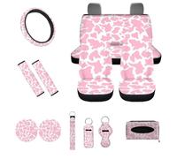 UOIMAG Lot complet de 13 housses de siège de voiture imprimées vache rose pour femme - Accessoires de voiture mignons avant et arrière séparés
