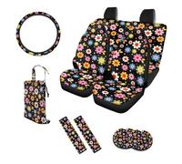 UOIMAG Lot de 10 housses de siège de voiture hippie, motif floral rétro groovy années 70, housse de volant et sous-verre pour porte-gobelet