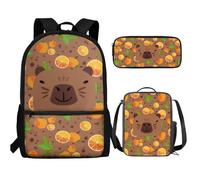UOIMAG Lot de 3 sacs d'école pour enfants avec trousse à crayons et sac à dos léger, Capybara et orange, Taille unique, Ensemble cartable