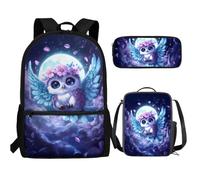 UOIMAG Lot de 3 sacs d'école pour enfants avec trousse à crayons et sac à dos léger, chouette, Taille unique, Ensemble cartable