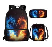 UOIMAG Lot de 3 sacs d'école pour enfants avec trousse à crayons et sac à dos léger, Dragon de feu., Taille unique, Ensemble cartable