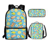 UOIMAG Lot de 3 sacs d'école pour enfants avec trousse à crayons et sac à dos léger, Motif floral Capybara, Taille unique, Ensemble cartable