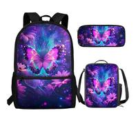 UOIMAG Lot de 3 sacs d'école pour enfants avec trousse à crayons et sac à dos léger, Papillon Daisy Galaxy, Taille unique, Ensemble cartable