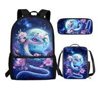 UOIMAG Lot de 3 sacs d'école pour enfants avec trousse à crayons et sac à dos léger, Serpent, Taille unique, Ensemble cartable