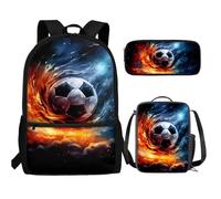 UOIMAG Lot de 3 sacs d'école pour enfants avec trousse à crayons et sac à dos léger, Soccer Fire Galaxy, Taille unique, Ensemble cartable