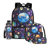 UOIMAG Lot de 4 sacs à dos et boîte à déjeuner avec porte-bouteille d'eau et trousse à crayons, Système solaire., Taille unique, Ensemble cartable