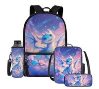 UOIMAG Lot de 4 sacs d'école pour enfants avec sac à dos et sac à déjeuner avec porte-bouteille d'eau et trousse à crayons, Dragon Galaxie, Taille unique, Ensemble cartable