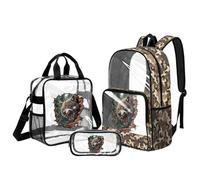 UOIMAG Sac à dos camouflage pour garçons, sac à livres transparent avec boîte à déjeuner pour adolescents de 10 à 12 ans pour événements de stade du collège, Camouflage loup, L, Décontracté