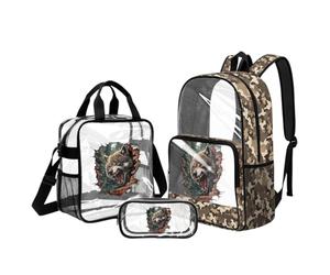 UOIMAG Sac à dos camouflage pour garçons, sac à livres transparent avec boîte à déjeuner pour adolescents de 10 à 12 ans pour événements de stade du collège, Camouflage loup, L, Décontracté