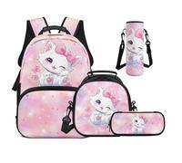 UOIMAG Sac à dos d'écolier pour garçons de 6 à 11 ans 43,2 cm avec boîte à déjeuner pour filles avec bretelles rembourrées, Chat avec nœud, M, Décontracté