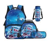 UOIMAG Sac à dos d'écolier pour garçons de 6 à 11 ans 43,2 cm avec boîte à déjeuner pour filles avec bretelles rembourrées, Train Galaxy, M, Décontracté