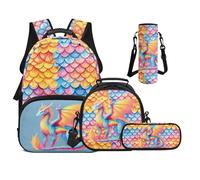 UOIMAG Sac à dos d'écolier pour garçons de 6 à 11 ans 43,2 cm avec boîte à déjeuner pour filles avec bretelles rembourrées, Écailles de dragon, M, Décontracté