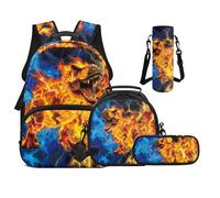 UOIMAG Sac à dos d'écolier pour garçons de 6 à 11 ans 43,2 cm avec boîte à déjeuner pour filles avec bretelles rembourrées, Fire Lightning Dino, M, Décontracté