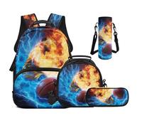 UOIMAG Sac à dos d'écolier pour garçons de 6 à 11 ans 43,2 cm avec boîte à déjeuner pour filles avec bretelles rembourrées, Fire Lightning Basketball, M, Décontracté