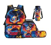 UOIMAG Sac à dos d'écolier pour garçons de 6 à 11 ans 43,2 cm avec boîte à déjeuner pour filles avec bretelles rembourrées, Dragon Lightning de feu, M, Décontracté