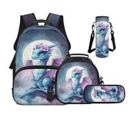 UOIMAG Sac à dos pour filles avec boîte à déjeuner pour sac à livres primaire de 43,2 cm avec sangles rembourrées pour garçons, Dragon Flowers Moon, M, Décontracté