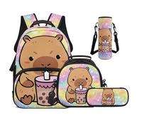 UOIMAG Sac à dos pour filles avec boîte à déjeuner pour sac à livres primaire de 43,2 cm avec sangles rembourrées pour garçons, Thé aux bulles Capybara, M, Décontracté