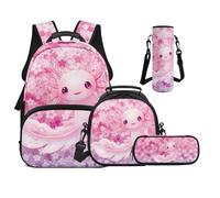 UOIMAG Sac à dos pour filles de 6 à 11 ans avec boîte à déjeuner pour l'école primaire avec large sangle rembourrée, Axolotl Fleurs de cerisier, M, Décontracté