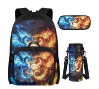 UOIMAG Sac à dos pour garçons de 10 à 12 ans avec sac à dos cool et boîte à déjeuner pour filles pour ordinateur portable de 15,6 pouces, Dragon Fire, M, Décontracté