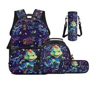 UOIMAG Sac à dos pour garçons pour l'école primaire sac à livres avec boîte à déjeuner ensemble 4 en 1 pour filles, Skateboard Dino, M, Décontracté