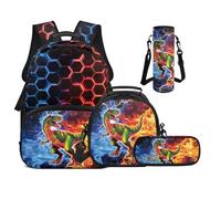 UOIMAG Sac à dos pour garçons pour l'école primaire sac à livres avec boîte à déjeuner ensemble 4 en 1 pour filles, Dinosaure géométrique, M, Décontracté