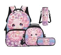UOIMAG Sac à dos pour garçons pour sac à livres primaire avec boîte à déjeuner léger de 43,2 cm pour filles, Axolotl Fleurs de cerisier, M, Décontracté