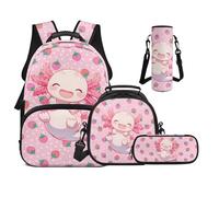 UOIMAG Sac à dos pour garçons pour sac à livres primaire avec boîte à déjeuner léger de 43,2 cm pour filles, Axolotl Fraise à pois, M, Décontracté
