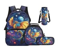 UOIMAG Sac à dos pour garçons pour sac à livres primaire avec boîte à déjeuner léger de 43,2 cm pour filles, Planètes Dragon Galaxy, M, Décontracté