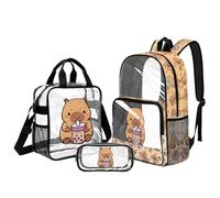 UOIMAG Sac à dos transparent pour filles avec boîte à déjeuner de 15 à 20 cm, sac d'école pour événements de stade, Thé aux bulles Capybara, L, Décontracté