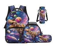 UOIMAG Sacs à dos pour filles de 6 à 11 ans, 43,2 cm avec boîte à déjeuner, ensemble 4 en 1 pour garçons avec sangle rembourrée, Planètes Dino Galaxy, M, Décontracté