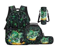 UOIMAG Sacs à dos pour filles de 6 à 11 ans, 43,2 cm avec boîte à déjeuner, ensemble 4 en 1 pour garçons avec sangle rembourrée, Dino mécanique, M, Décontracté