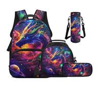 UOIMAG Sacs à dos pour filles de 6 à 11 ans, 43,2 cm avec boîte à déjeuner, ensemble 4 en 1 pour garçons avec sangle rembourrée, Planètes Dragon Galaxy, M, Décontracté