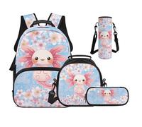 UOIMAG Sacs à dos pour filles de 6 à 11 ans, 43,2 cm avec boîte à déjeuner, ensemble 4 en 1 pour garçons avec sangle rembourrée, Axolotl Fleurs de cerisier, M, Décontracté