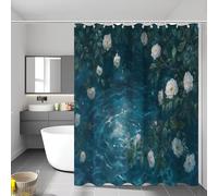 UOMSKTY 150 × 180 cm Rideau de Douche Polyester Anti Moisissure Lavable Imperméable Tissu Peinture Abstraite À l'huile Rose Blanche Fleur Rideaux de Douche avec 10 Crochets en C pour Salle de Bain