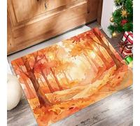 UOMSKTY Arbres, Feuilles Mortes, Chemin Paysages D'Automnetapis Entree Interieur Extérieur60 X 90 Cmtapis D'Entrée Motif Arc Antidérapant, Lavable, Absorbant, Retient Saleté Et Humiditérouge Orangé