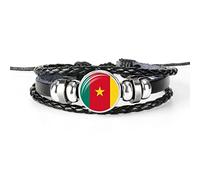 UOMSKTY Bracelet Tissé Drapeau Cameroun Faso - Bracelet De Couple Tressé en Cuir Réglable Unisexe avec Badge Rond, Nouveauté Bijoux Patriotiques Accessoires Charme Chic Cadeau De Graduation, Réglable